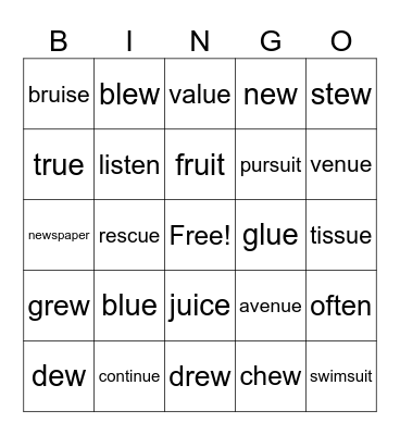Spelling Word Bingo Card