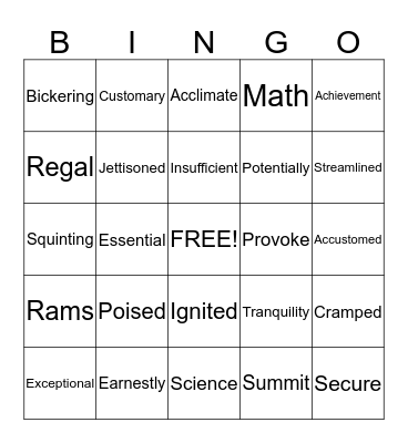 Epps Vocabulary Bingo Card