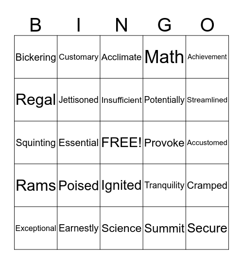 Epps Vocabulary Bingo Card