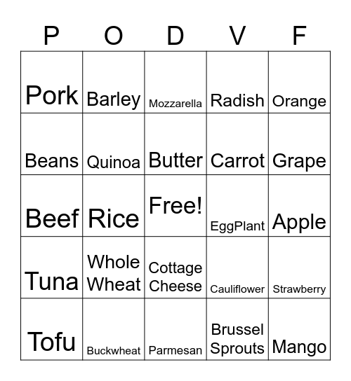 Healthy Bingo Card