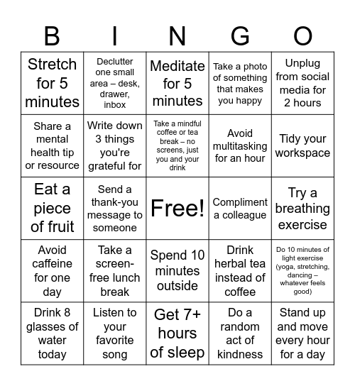 Well - Being BINGO Card