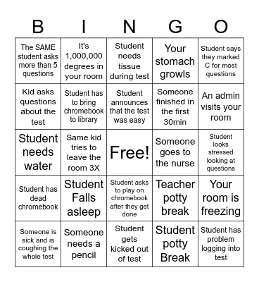 Exam Proctoring Bingo Card