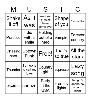 Music Therapy Bingo Card