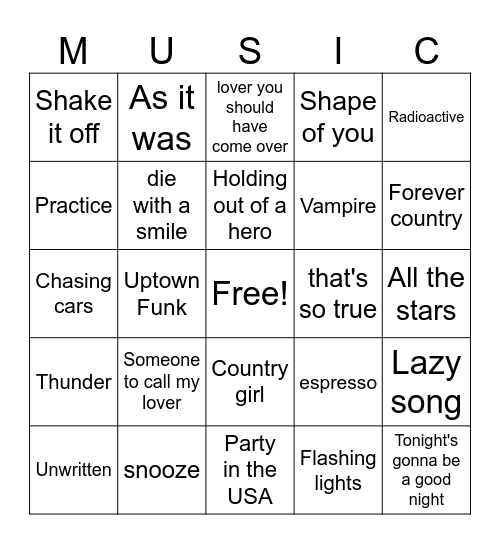 Music Therapy Bingo Card