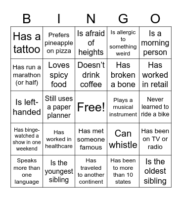 Human Bingo Card