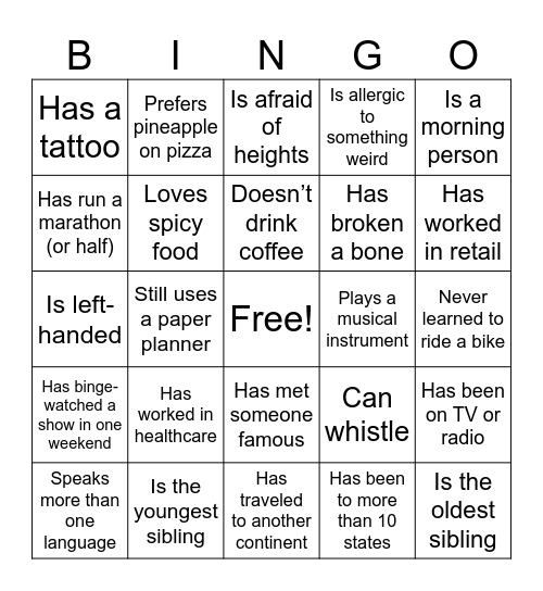 Human Bingo Card