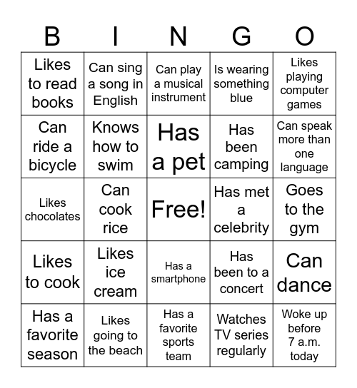 Active Speaking Bingo Card
