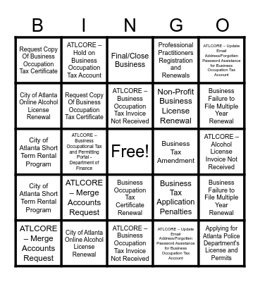 Department of Finance Bingo Card