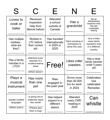 April 2025 - Team SCENE Mingle Bingo Card