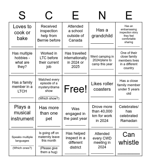 April 2025 - Team SCENE Mingle Bingo Card