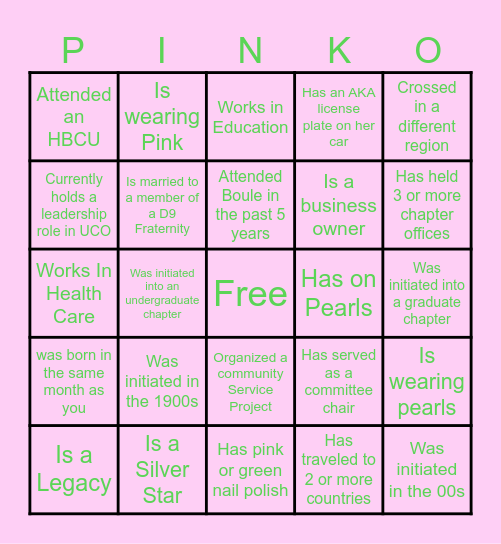 Find a Soror Who… Bingo Card