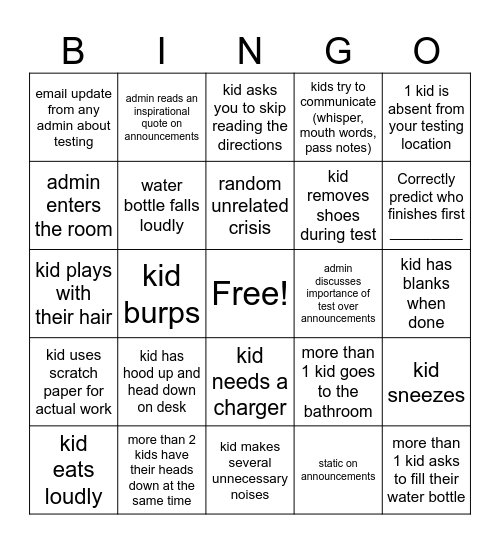 2024 NYS Math Exam Day 1 Bingo Card