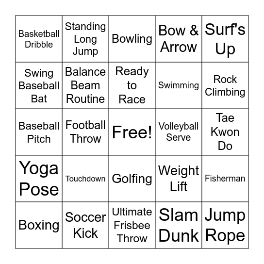 Sports Bingo Card
