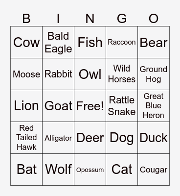 Wild America Bingo Card