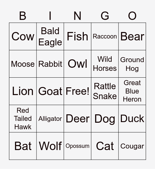 Wild America Bingo Card