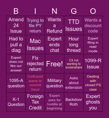 Lead Bingo Card