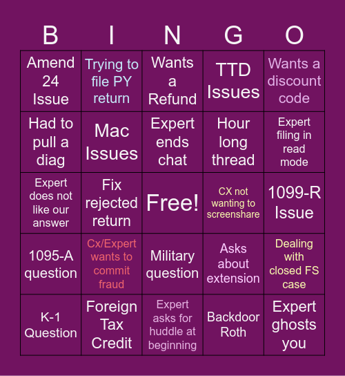 Lead Bingo Card