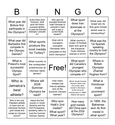 Global Village:    Olympic Tour of Nations Bingo Card