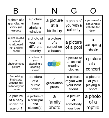 Cell Phone Scavenger Hunt Bingo Card