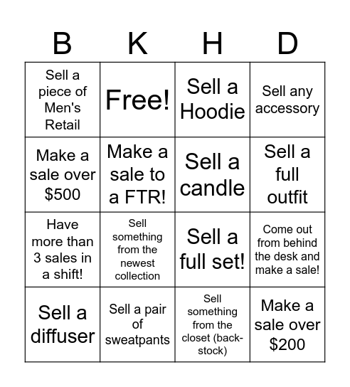 BKHD RETAIL BINGO! Bingo Card