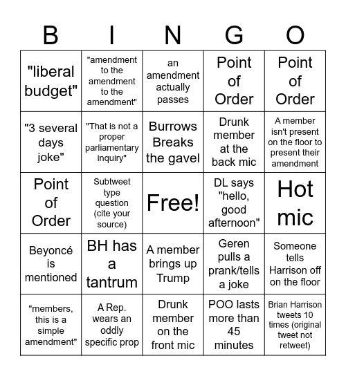 Budget Night Bingo Card