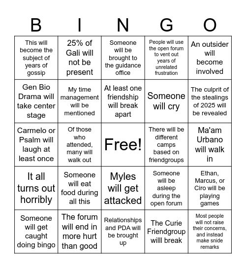 Drama is My Passion Bingo Card