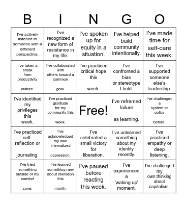 Leadership Bingo Card