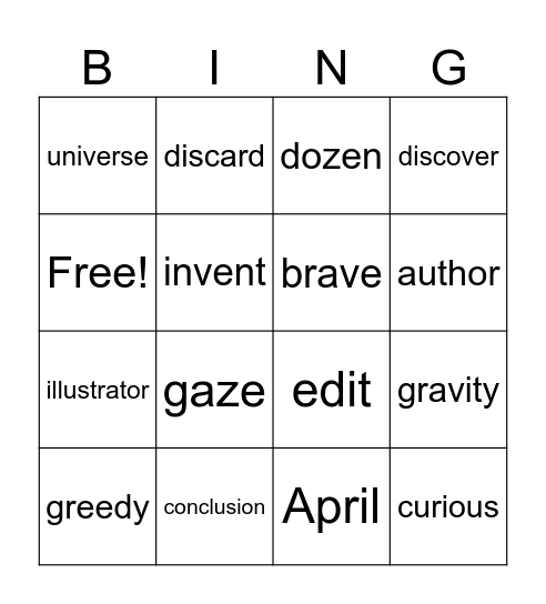 Vocabulary Words Bingo Card