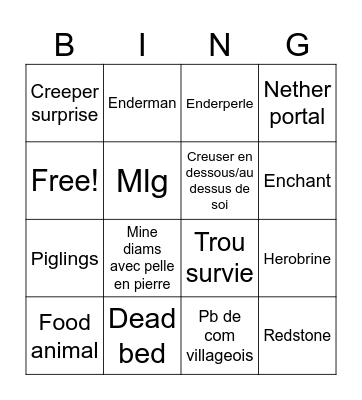 Minecraft Bingo Card