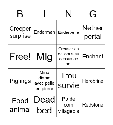 Minecraft Bingo Card