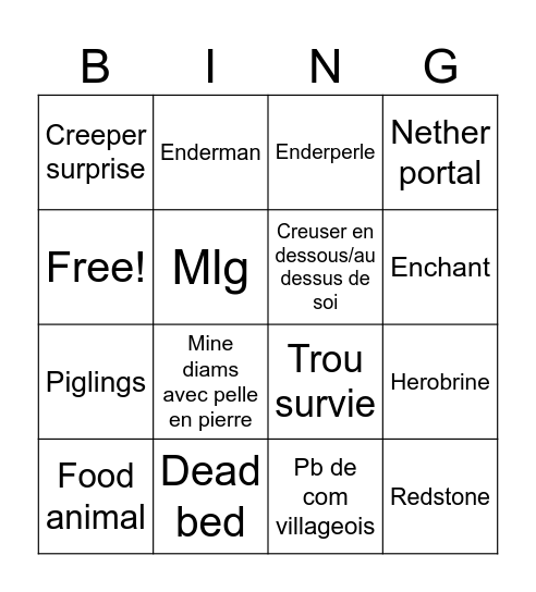 Minecraft Bingo Card