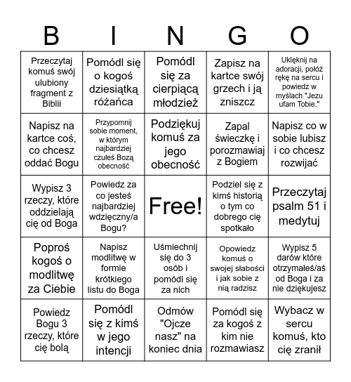 Wielki Post Bingo Card
