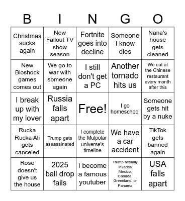 Tuxedo Creeper's 2025 Bingo Card Bingo Card