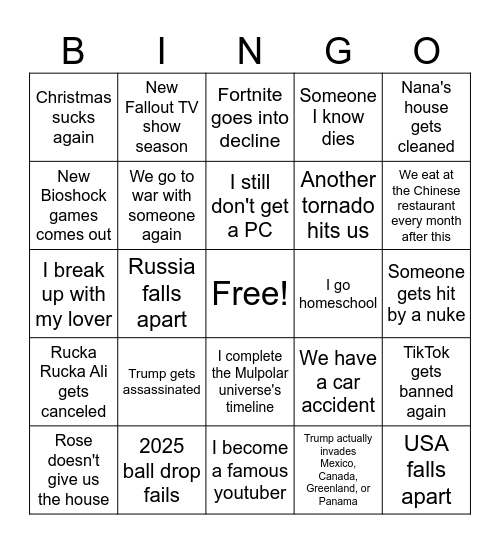 Tuxedo Creeper's 2025 Bingo Card Bingo Card