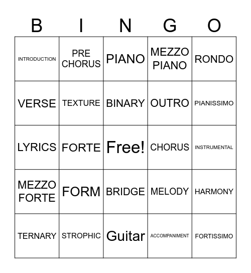 FORM TERMS BINGO Card