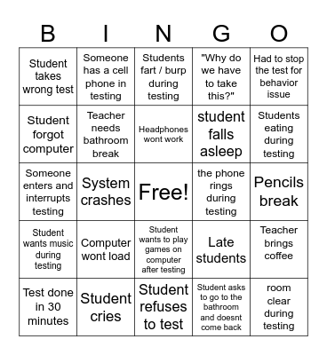 State testing Bingo Card