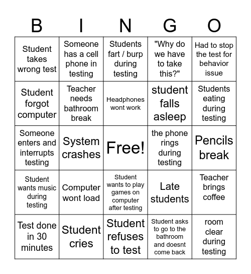 State testing Bingo Card