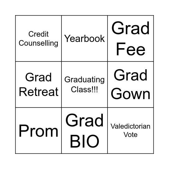 Grade 12 Day BINGO! Bingo Card