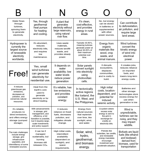 RENEWABLE ENERGY Bingo Card