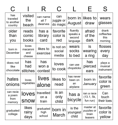 Circles Reno Co. Human Bingo Card