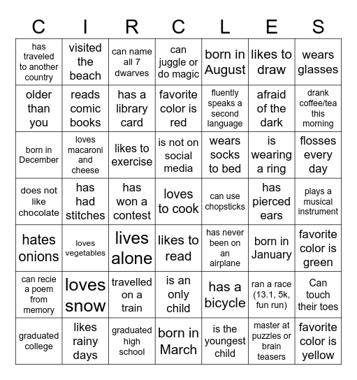 Circles Reno Co. Human Bingo Card