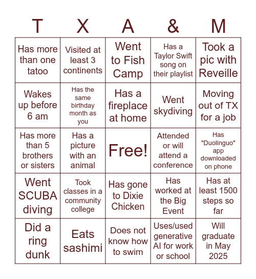 End of Semester Celebration Bingo Card