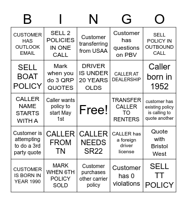 Untitled Bingo Card