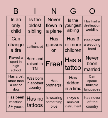 Brackins's Bridal Bingo Card