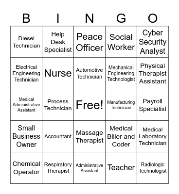 Careers Bingo Card