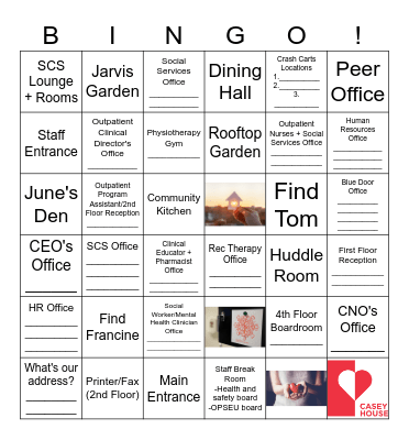 Casey House Orientation Bingo Card