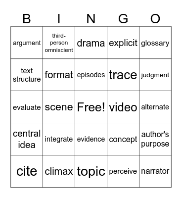 HSA  Academic Vocabulary Bingo 2 Bingo Card