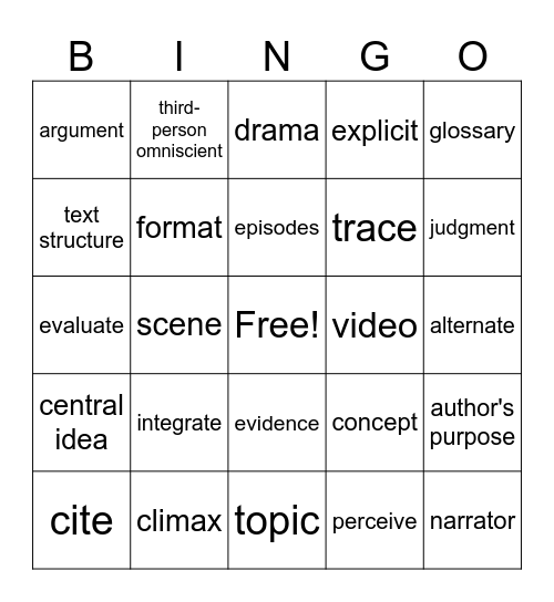 HSA  Academic Vocabulary Bingo 2 Bingo Card
