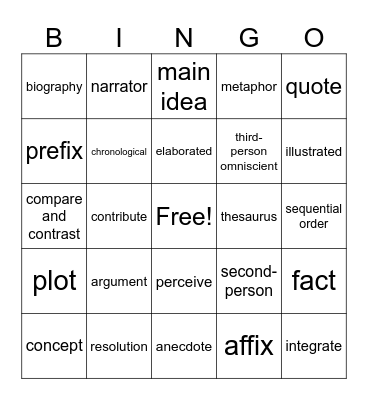 HSA Academic Vocabulary Bingo 4 Bingo Card