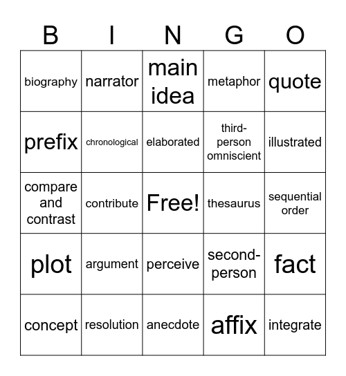 HSA Academic Vocabulary Bingo 4 Bingo Card